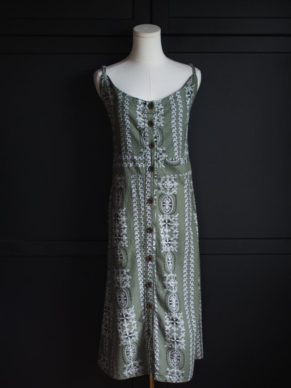 Mango (MNG) | Sage Green Boho Bandana Print Button-Front Midi Sundress